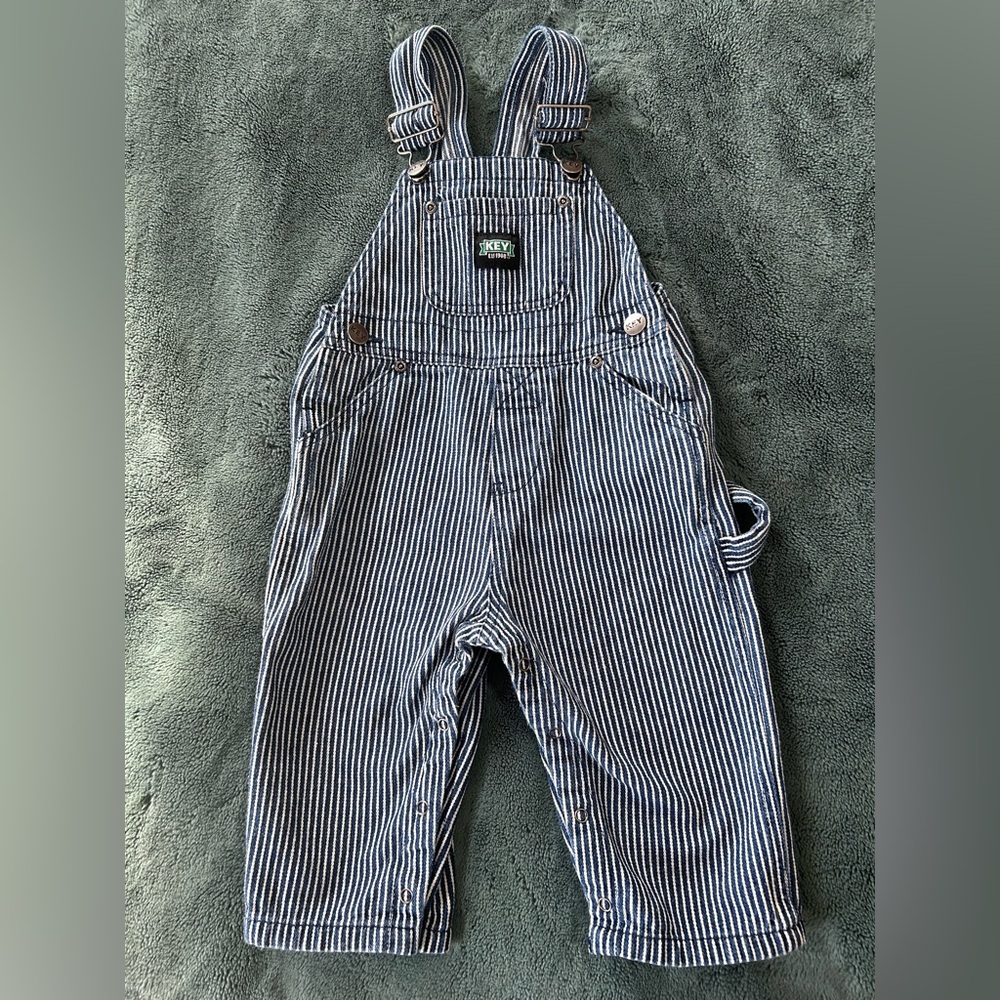 12M KEY overalls cute blue stripes.